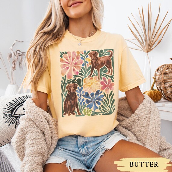 Floral Matisse Chocolate Lab Shirt, Comfort Colors Chocolate Labrador Crewneck, Flower Dog Mom Tee, Boho Dog Lover Gift, Vet Tech Tshirt