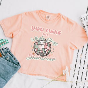 Groovy Teacher Team Cropped Shirt, Retro Comfort Colors Back to School Crop Top, Disco Ball Shimmer Teacher Squad Tee, Boho New Teacher Gift