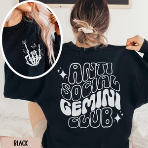 Antisocial Gemini Club Sweatshirt, Retro Zodiac Birthday Gift for Gemini Sweater, Celestial Astrology Gift for Witchy Best Friend Crewneck
