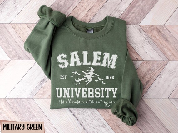Preppy Halloween Sweatshirt Salem University Sweater Witchy Collegiate Crewneck Minimalist Witch Pullover Plus Size Gift Spooky Season Vibes