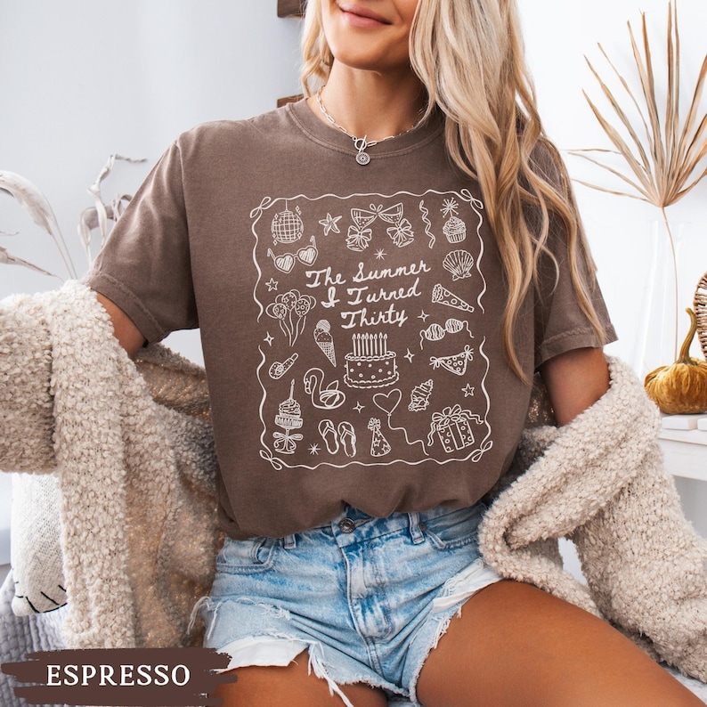 30th Birthday Shirt, Comfort Colors Summer I Turned Thirty Bday Party Tee, Custom Thirtieth Birthday Gift, Coastal Beach Summer Birthday Top Espresso
