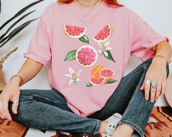 Boho Grapefruit Shirt, Citrus Aesthetic Crewneck, Vintage Fruit Tshirt, Preppy Foodie Gift, Farmers Market Tee, Garden Shirt Food Lover Gift
