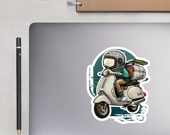 White Vespa Scooter Adventure Sticker: Bubble-Free Vinyl Decal