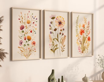 CLTCANVASCO Wildflower Art | Watercolor Wildflowers | Minimalist Modern Art | Colorful Wall Prints | Canvas Wall Art |