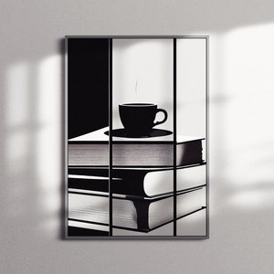 Book Wall Art Coffee and Reading Poster Tea Wall Decor Black and White Decor Kitchen Dining Wall Art image 2