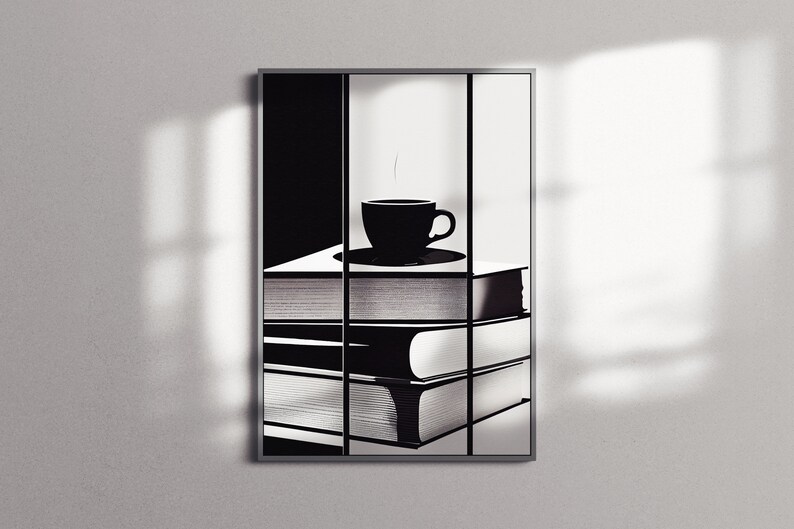 Book Wall Art Coffee and Reading Poster Tea Wall Decor Black and White Decor Kitchen Dining Wall Art image 2