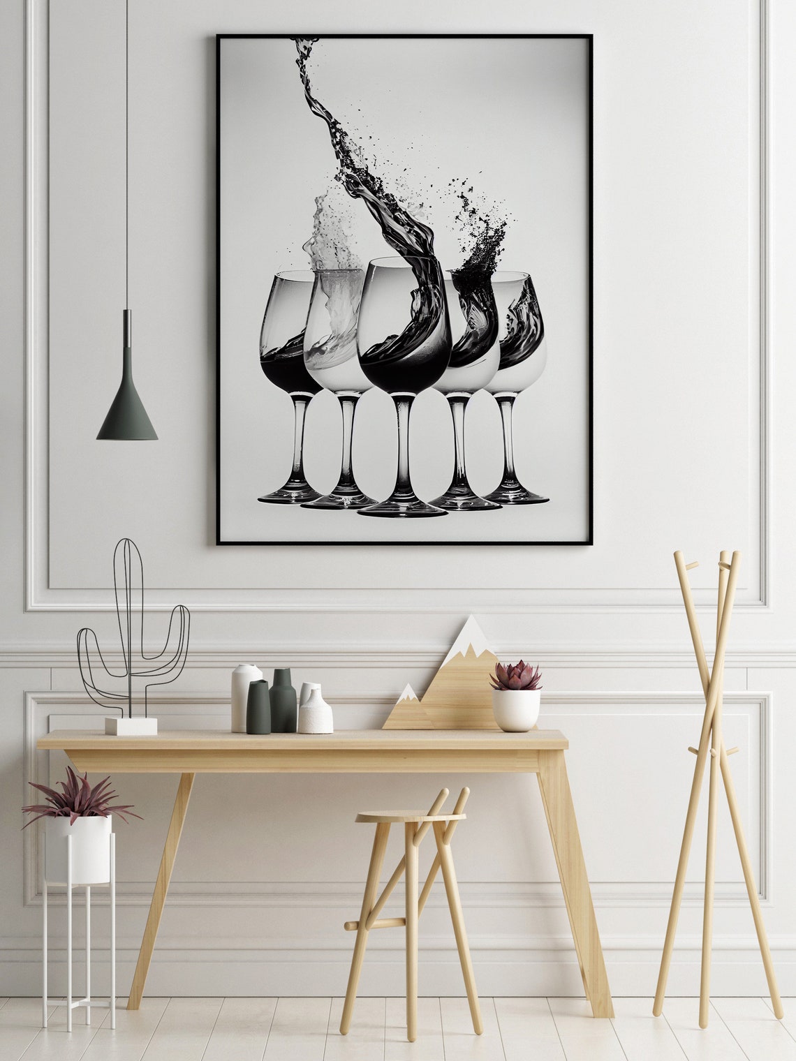 Bar Art Wine Glasses Black and White Bar Cart Art Etsy
