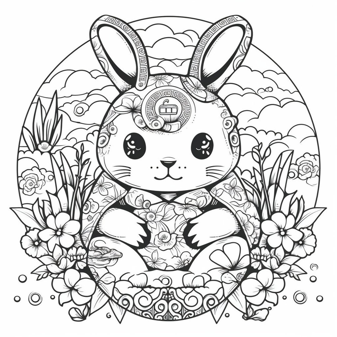 Rabbit Daruma Coloring Page for Children and Adult Mindfulness Etsy