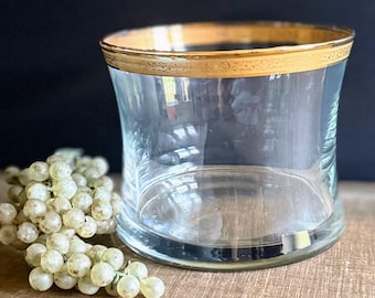 Vintage Godinger Cellini Gold-Trimmed Blown Crystal Ice Bucket