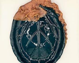 Vintage signierte Terrafirma Woodland Blatt Servierplatte | Skulpturale Kunstkeramik