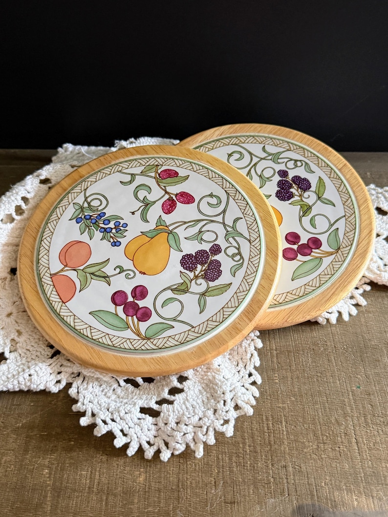 Vintage Dansk Fruit & Berry Wood-framed Ceramic Tile Trivets– Set of 2 ...