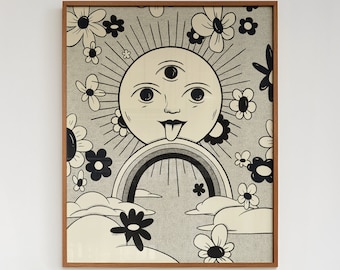 &quot;Wandkunst - &quot;&quot;JOY&quot;&quot; Print Archival Qualität Giclée Poster Happiness Sun Karte Neutral Beige surreale Linie Illustration ungerahmt.&quot;