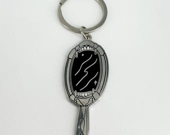 Starry Mirror Keychain: Silver Self-Love Charm with Teeth Design