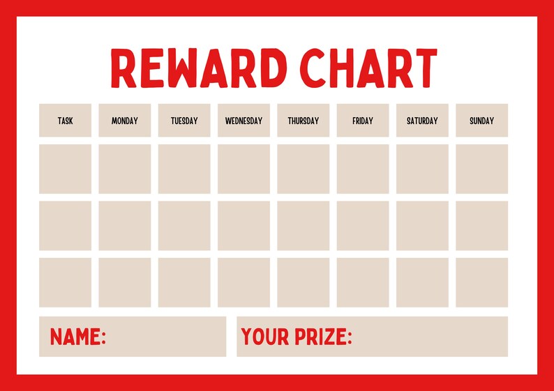Reward Chart Lettering Printable Reward Tracker Chart for Kids | Weekly Star Chart Habit ...