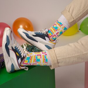 White Geometric Unisex Socks