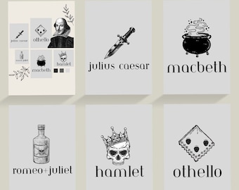 Affiches des tragédies de Shakespeare ; salle de classe de professeur d'anglais ; ela salle de classe ; imprimé shakespeare ; Impressions shakespeare ; macbeth; impression de hameau
