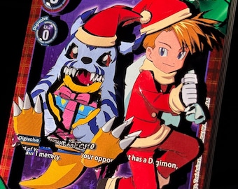 Hand-Crafted 3D Gabumon and Matt Christmas Digimon Card