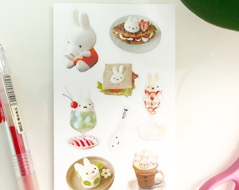 Cafe bunny sticker sheet - Deco Stickers, Korean Stationery, Polco Deco, Journaling , Penpal, Planner Stickers, Phone Stickers