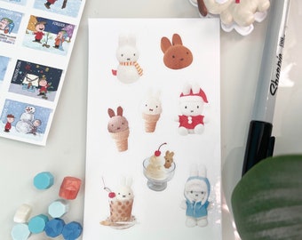 Chilly bunny sticker sheet - Deco Stickers, Korean Stationery, Polco Deco, Journaling , Penpal, Planner Stickers, Phone Stickers
