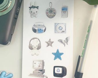 Y2K bunny sticker sheet - Deco Stickers, Korean Stationery, Polco Deco, Journaling , Penpal, Planner Stickers, Phone Stickers