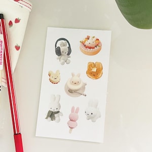 Cozy bunny sticker sheet - Deco Stickers, Korean Stationery, Polco Deco, Journaling , Penpal, Planner Stickers, Phone Stickers