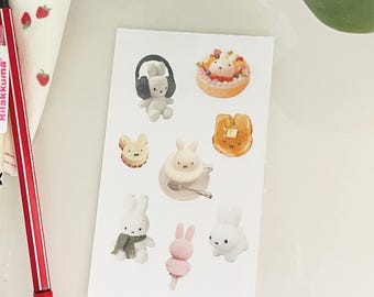 Cozy bunny sticker sheet - Deco Stickers, Korean Stationery, Polco Deco, Journaling , Penpal, Planner Stickers, Phone Stickers