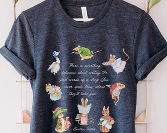Bookish Beatrix Potter Tee Shirt, Children's Literature Tshirt, Classic Book Illustrations, Literary T-Shirt, Bookworm Present, Writer Gift,