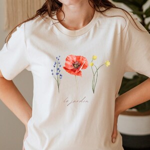 Watercolor Flower Shirt, Le Jardin, Botanical Floral Shirts, Garden T-Shirt, Wild Flowers Tshirt, Gardening Aesthetic, French Tee Shirt,