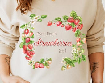 Strawberry Farm Sweatshirt, Strawberries Lover Crewneck, Botanical Fruit Print Crewneck, Cute Gardener Gift, Spring Cottage Core Aesthetic,