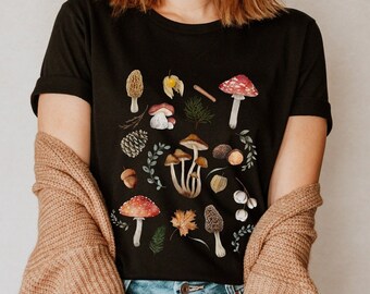 Autumn Cottage Core Shirt, Nature Lover, Fall Tee Shirts, Leaf T-shirt, Pumpkin Tshirt, Cottagecore Aesthetic Tshirts, Leaves Tees, Mushroom