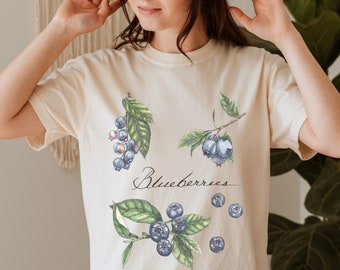 Blueberry Comfort Colors Tee Shirt, Cute Vintage Berry T Shirts, Botanical Cottagecore T-shirt, Summer Fruit Tshirt, Gift for Jam Lover,
