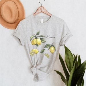 Lemon Botanical Tee Shirt, Summer Aesthetic Tshirt, Cottagecore Lemons T, Farmer&#39;s Market Bella Canvas T-shirt, Gift for Lemonade Lover,