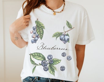 Blueberry Vintage Comfort Colors Tee Shirt, Cute Berry T Shirts, Botanical Cottagecore T-shirt, Summer Fruit Tshirt, Gift for Jam Lover,