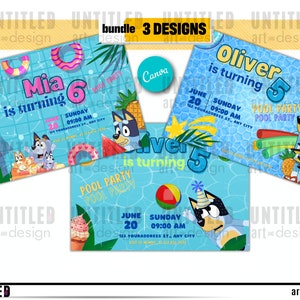 Editable Bluey Pool Birthday Invitation - Custom Digital Party Invite Template - Personalized Kids Birthday - Canva Template- POOL PARTY