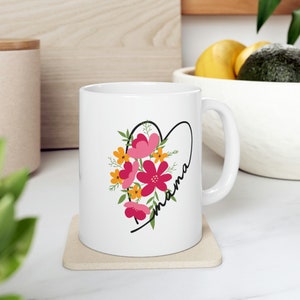 Cute Mama coffee mug for mom gift, Floral heart mug gift for wife, mothers day gift for new mom life, gift for mom to be, baby shower gift
