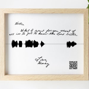 Custom Soundwave created from Audio with QR Code | Handwriting | Custom Memorial Gift | Mother&#39;s Day Gift | Voicemail | Printable