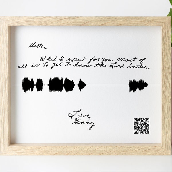 Custom Soundwave created from Audio with QR Code | Handwriting | Custom Memorial Gift | Mother's Day Gift | Voicemail | Printable