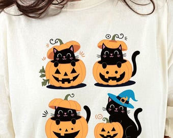 Comfort Colors Halloween Black Cat T-Shirt: Cotton Pumpkin Tee
