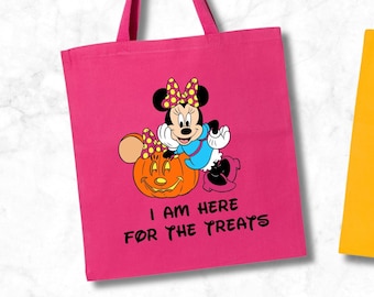 Halloween Mickey Mouse Trick or Treat Tote Bag, I am Here For The Treats T-Shirt, Fun Disney Goodie Bag For Kids, Grandson, Granddaughter