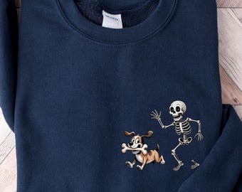 Funny Halloween Dog Skeleton Sweatshirt: Dog Lover Gift