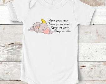 Sleeping Dumbo Baby Shirt: "Rest Your Head" Lullaby, New Mom Gift