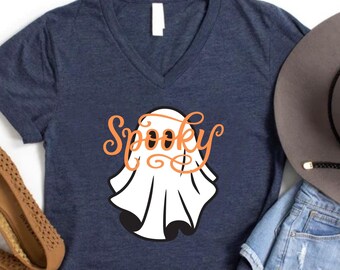 Halloween Spooky V-neck Shirt , Cute Spooky Ghost Halloween T-shirt , Trick or Treat T-shirt, Cute Spooky T-shirt, Halloween V- Neck Shirt