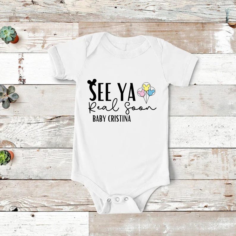Pregnancy Announcement Shirt with Custom Date, See Ya Real Soon T-shirt with Disney Mickey Mouse Ears & Balloons, Expecting Baby Reveal Tee image 1