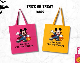 Mickey Mouse Halloween Trick or Treat Tote Bag, I am Here For The Treats T-Shirt, Fun Disney Goodie Bag For Kids, Grandson, Granddaughter