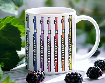 Kolorowy ceramiczny kubek w kształcie fletu, prezent dla miłośnika muzyki, flecisty, nauczyciela muzyki, zabawny prezent muzyczny, prezent dla orkiestry dętej, 11 uncji lub 15 uncji