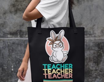 Leuke draagtas van leraar konijn - perfect voor opvoeders en schoolspullen, draagtas paashaas, cadeau leraar waardering, tas in de klas, rug