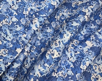 High Quality Famous Designer Fabric - Made in Italy - Cotton Fabric - Natural Fabric - Dress / Blouse  - Blue Floral Fabric