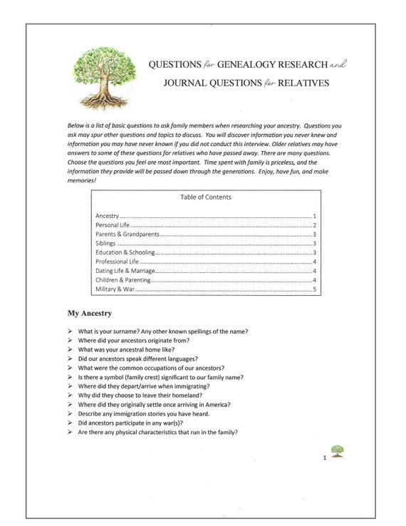 Ancestry Interview Questions | Family History Interview Questions | Genealogy Research Questions | Create Ancestry Story | Instant Download