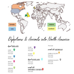 Microsoft Word Ancestry Map mit Tags, bearbeitbare An- und Abflugkartenvorlage, Familiengeschichte-Einwanderungskarte, sofort druckbare Download