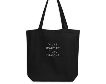 VIVRE D'ART Eco Einkaufstasche Schwarz, Bestickte Mode Einkaufstasche, Französischer Ausdruck | Künstler Tote Bag, Minimalist Tote Bag, Künstler Geschenk, Bio
